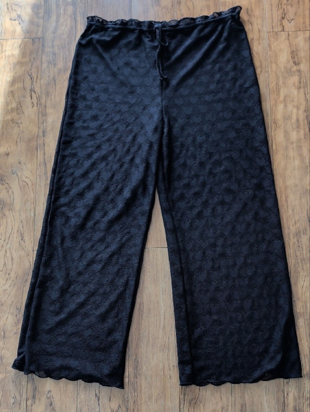 Black Crochet Beach Cover Up Pants Wide Leg Swim Cover Up Size XL